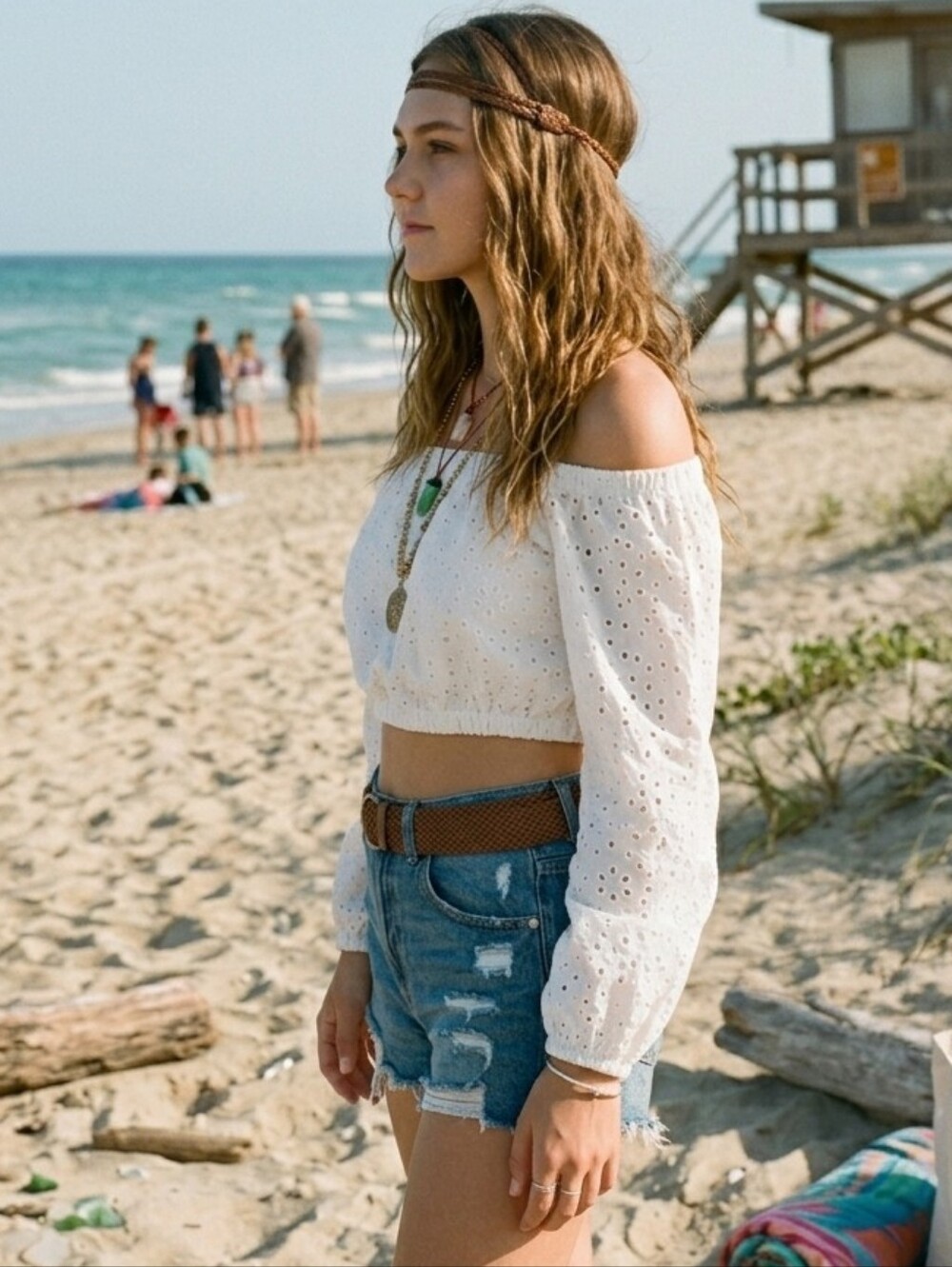 White Eyelet Crop Top Boho Festival Floral Off The Shoulder Blouse Size 6 Venus - Picture 5 of 12